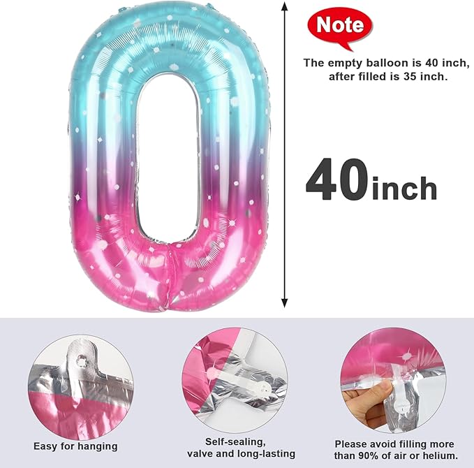 Number 0 Balloons 40 Inch Pink Purple Blue Number Balloons for 10 20 30 40 50 60 70 80 90 100 Numbers Balloon Birthday Decorations Wedding Event Baby Shower