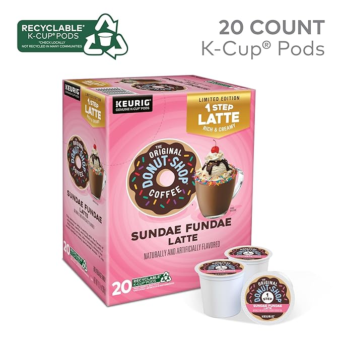 The Original Donut Shop Sundae Fundae One Step Latte, Keurig Single Serve K-Cup Pods, 20 Count (Pack of 2)