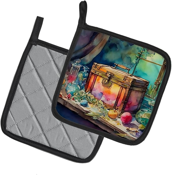 Caroline's Treasures Treasure Chest Pair of Pot Holders Kitchen Heat Resistant Pot Holders Sets Oven Hot Pads for Cooking Baking BBQ, 7 1/2 x 7 1/2