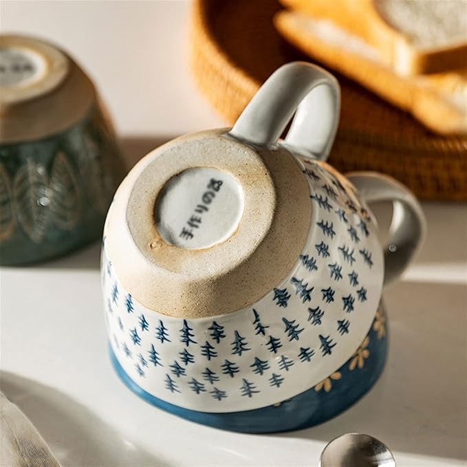 Latte Mug 10.5 Oz Japanese Vintage Ceramic Coffee Mug with Handgrip Heat Resistant Coffee Cup for Breakfast Milk Oatmeal Coffee Office Home for Any Kitchen (Color : 1) (D)