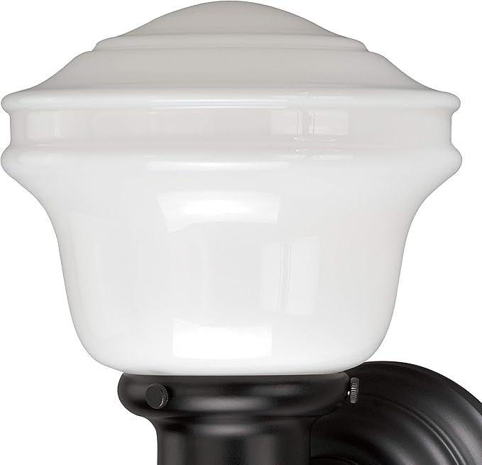 VAXCEL Huntley 1-Light 6.75 inch Wide Oil Rubbed Bronze Farmhouse Bathroom Vanity Lighting Fixture, White Schoolhouse Milk Glass Globe Shade, Dimmable, LED Compatible, Wall Mounted Steel Sconce
