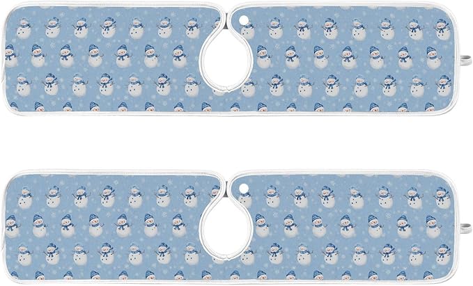 Kcldeci Snowman and Snowflakes 2PCS Kitchen Faucet Mat Bathroom Faucet Mat Sink Microfiber Cloth Faucet Splash Catcher Faucet Mat Dish Drying Mat Sink mat for Kitchen Sink 23x5in