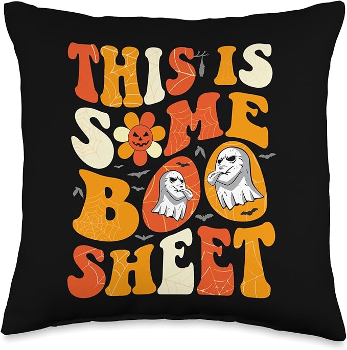 This is Boo Sheet Ghost Retro Halloween Costume men women Throw Pillow