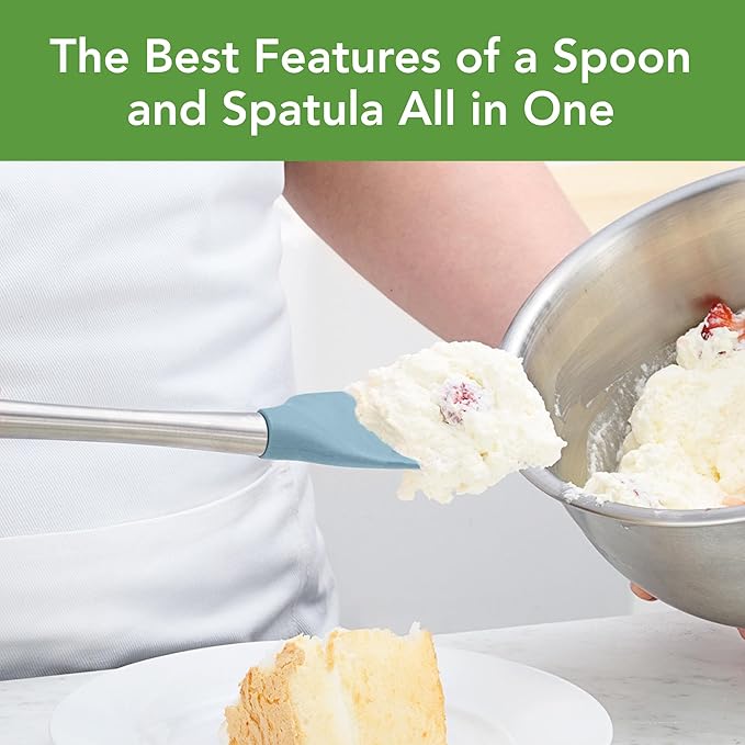 Tovolo Spoon Spatula Spoonula with Stainless Steel Handle Ergonomic Grip, Silicone Scoopula Kitchen Utensil Non Scratch Easy Clean Dishwasher Safe Heat Resistant Flex Core Scoop Spatula, Blue Slate