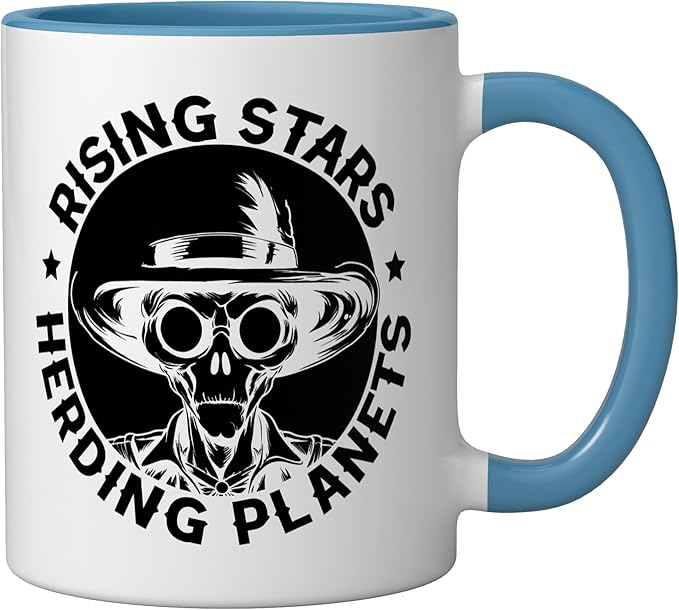 Alien Lover Flying Saucer UFO Extraterrestrial Cowboy Ceramic Mug, Blue/White