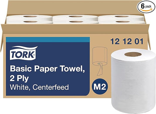 Tork Basic Centerfeed Paper Wiper White M2, High Absorbency, 6 x 600 Sheets, 121201