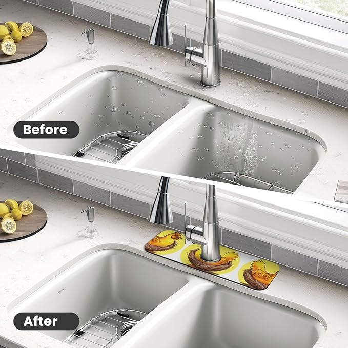 Bird's Nest Golden Chicken Printed Faucet Absorbent mat, Suitable for bathrooms, Kitchens, and Other Sink Areas.