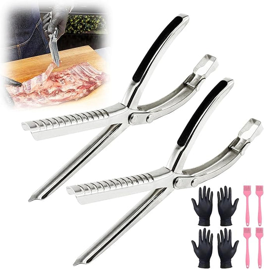 Rib Membrane Removal Tool,Stainless Steel Rib Prep Tool Membrane Remover,Ergonomic Rib Skinner for BBQ Accessories,Kitchen Gadgets Utensils for Grill Set,Dishwasher Grilling Accessories (2 Sets)