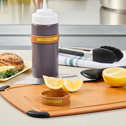 Restaurantware Silicone Squeeze Bottle Band 10 Count 2.75 Inch Dishwasher Safe Condiment Identification Band, Teriyaki Brown Non-Slip Label Band for Condiment Labeling at Restaurants, Food Trucks