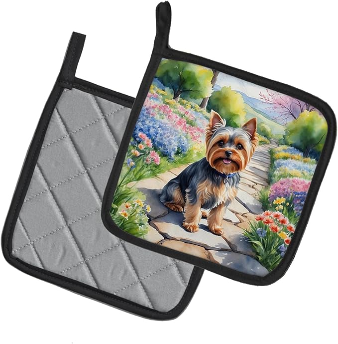 Caroline's Treasures Yorkshire Terrier Spring Path Pair of Pot Holders Kitchen Heat Resistant Pot Holders Sets Oven Hot Pads for Cooking Baking BBQ, 7 1/2 x 7 1/2