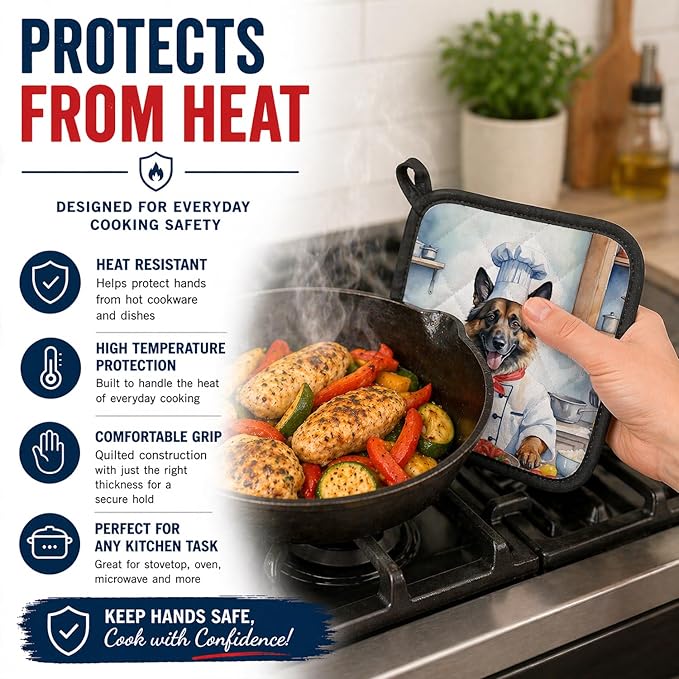 Caroline's Treasures Belgian Tervuren The Chef Pair of Pot Holders Kitchen Heat Resistant Pot Holders Sets Oven Hot Pads for Cooking Baking BBQ, 7 1/2 x 7 1/2