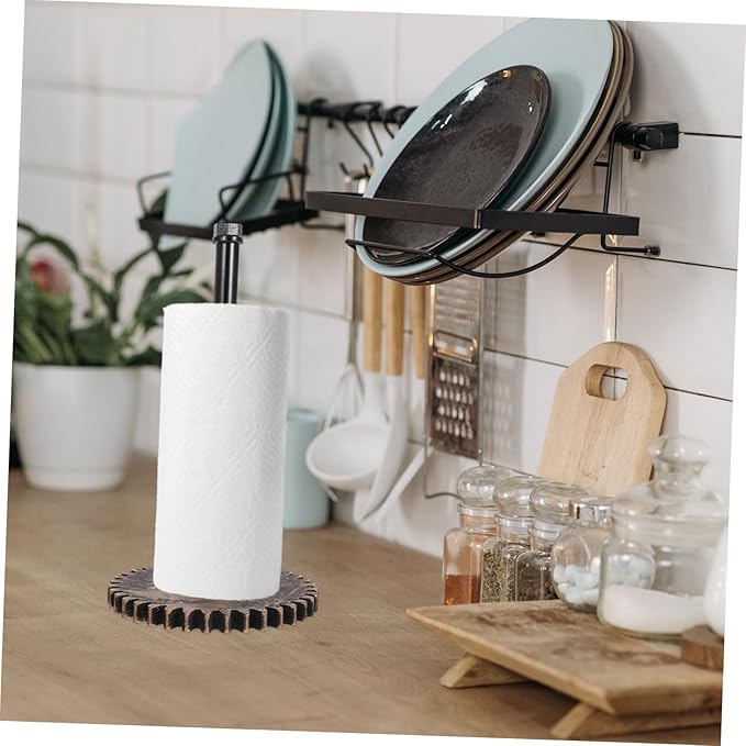 Holibanna Rustic Industrial Iron Paper Towel Holder Freestanding Vintage Kitchen Roll Dispenser for Home and Bathroom Space-Saving Design Stylish Water Pipe Shape
