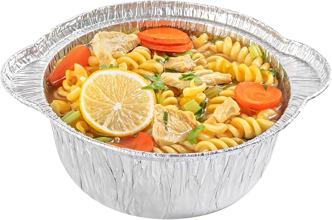 Foil Lux 34 Ounce Pans And Lids, 10 Disposable Pots With Lids - Oven-Ready, Stove Compatible, Aluminum Foil Baking Pans, Freezable, For Outdoor Camping, Vacation, Picnic, And More - Restaurantware