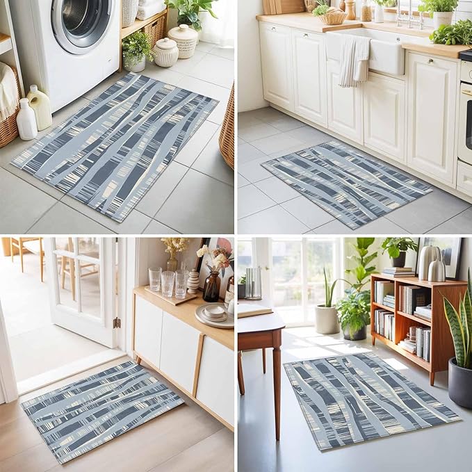 Area Rug 2x3ft, Navy Blue Ocean Waves Coastal Horizon Washable Rugs for Living Room Bedroom, Abstract Art Soft Non-Slip Area Rugs Rectangle Floor Carpet for Dining Room
