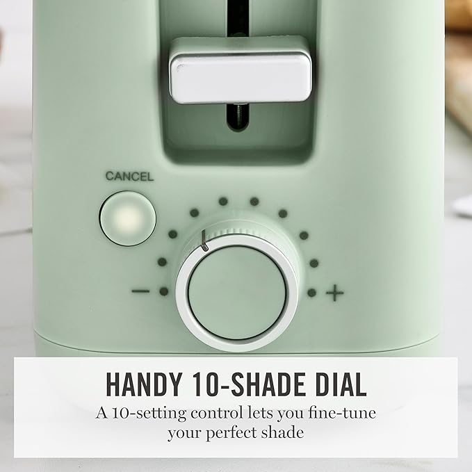 Martha Stewart 2 Slice Long Slot Toaster, Extra Wide for Sourdough & Bagels, 10 Setting Shade Control, Removable Crumb Tray, Self-Centering Design, Defrost/Reheat, Cancel, Slim Space-Saving, Honeydew