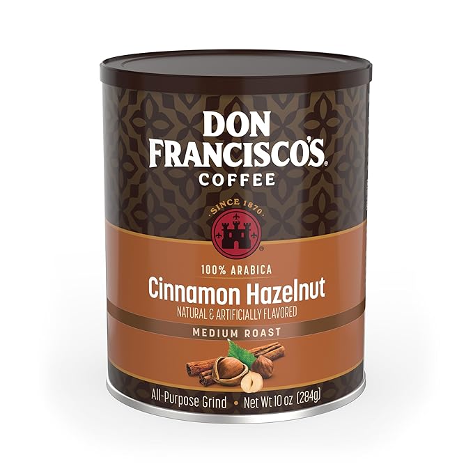 Don Francisco's Cinnamon Hazelnut Ground Flavored Coffee: Rich, Aromatic 100% Arabica Blend - Medium Roast for a Delightful Morning Brew (10 oz Can)