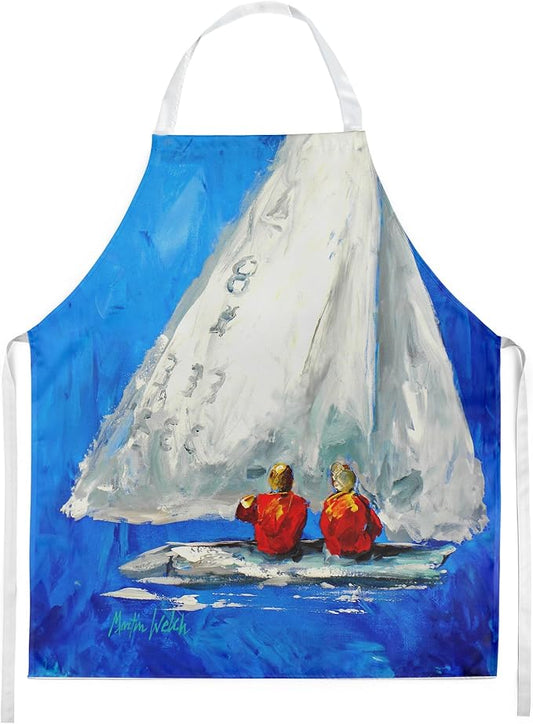 Caroline's Treasures Twos Company Sailboat Apron Cooking Kitchen Server Baking Crafts Gardening for Adult Women Men, Unisex, Large, Multicolor
