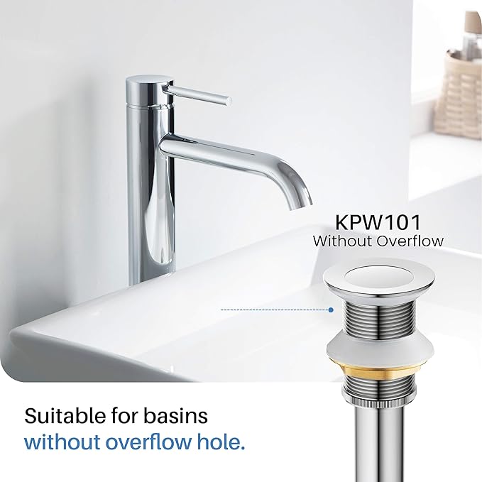 KIBI Waterfall Bathroom Sink Faucet | Single Handle Brass Vanity Faucet with Water Supply Hose | Durable Brass Construction and Smooth Water Flow | Chrome Finish, KBF1005 (Pop Up Drain Included)