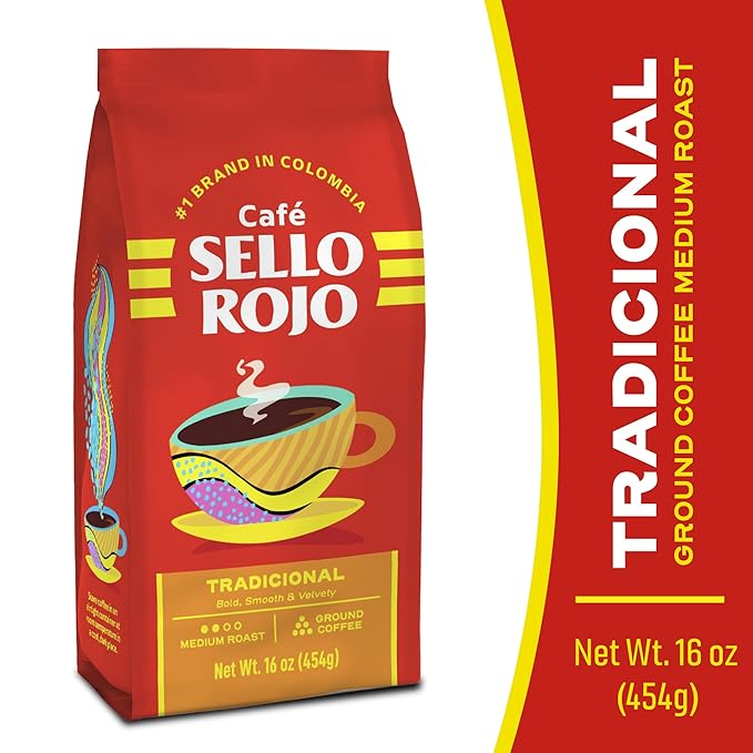 Sello Rojo Tradicional Medium Roast Ground Coffee, 16 oz (Pack of 5)