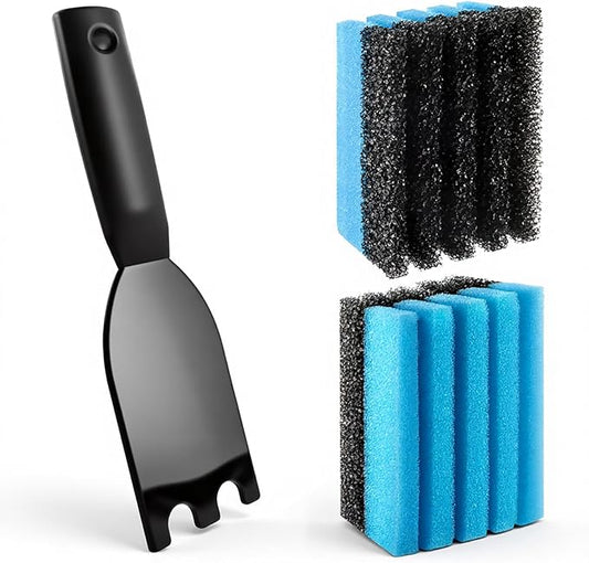 2-Pack Cleaning Sponge 12207 and 1-Pack Grill Scraper for George Foreman Grill, Kitchen Sponges and Scraper Compatible with Most Other Indoor & Outdoor Grills with Grooves and Sandwich Makers