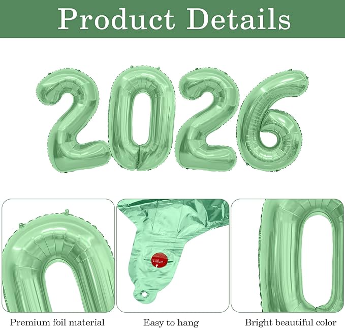 2026 Balloons, 2026 Number Balloons, 40 Inch Large Foil Graduation Balloon 2026 Numbers for Graduation Decorations Class of 2026, Birthday, Anniversary, New Year Eve Party Decoration, Olive Green