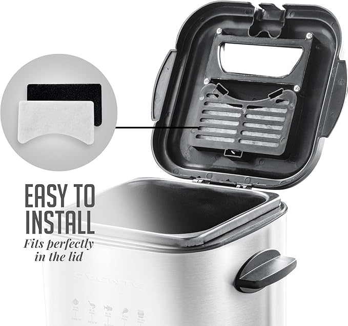 OVENTE 1.5 Liter Electric Deep Fryer FDM1501BR Charcoal and Oil Vapor Replacement Filter Set Pack of 3, White and Black ACPFDM1503