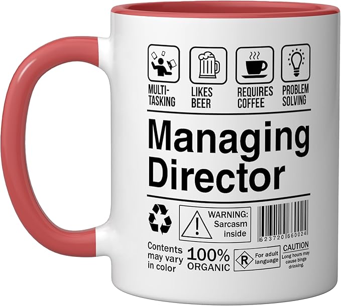 Managing Director Funny Sarcastic Label Ceramic Mug, Red/White
