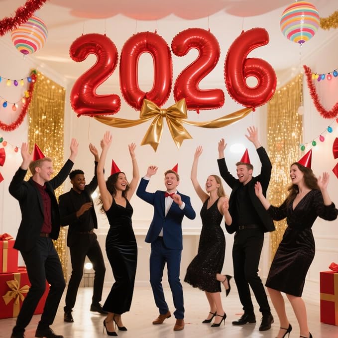 2026 Red Foil Numbers Balloons(40 Inch) Happy New Years Eve Party Supplies 2026 New Year Graduation Balloons Decorations 20 26 Signs Props Birthday Anniversary Wedding Festival Ornament Decor