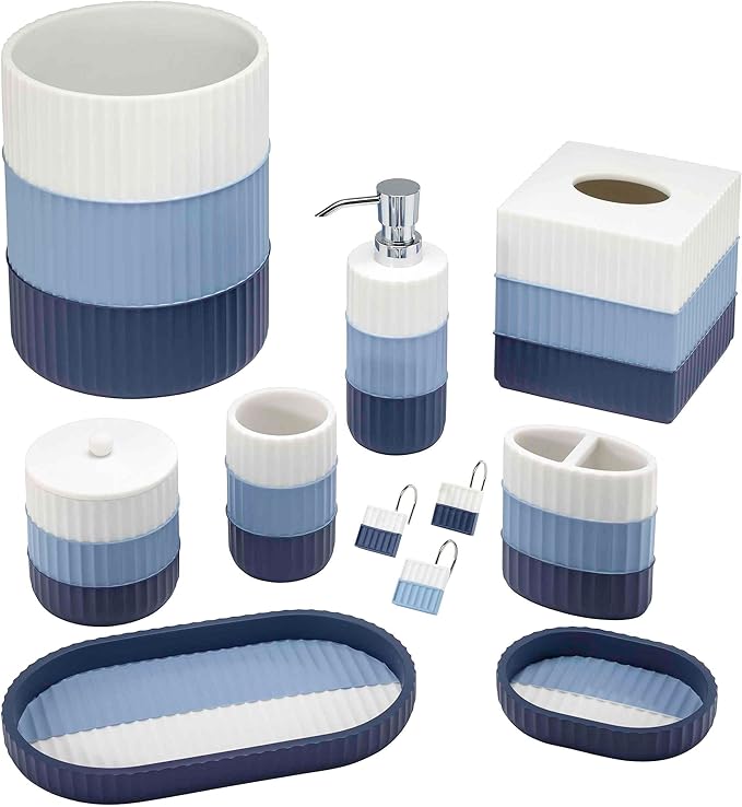 IZOD - Toothbrush Holder, Resin Countertop Bathroom Accessories, Dorm Room Essentials, Striped Bathroom Decor (Clubhouse Collection, Blue)