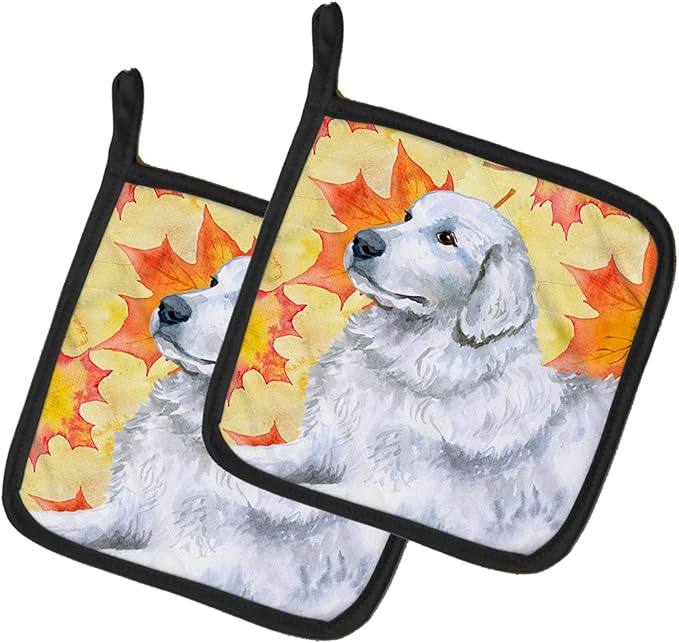 Caroline's Treasures BB9936PTHD Maremma Sheepdog Fall Pair of Pot Holders, Yellow Kitchen Heat Resistant Pot Holders Sets Oven Hot Pads for Cooking Baking BBQ, 7 1/2 x 7 1/2