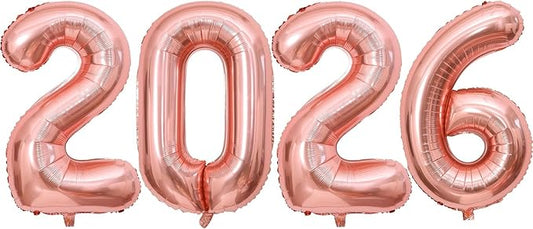 Rose Gold 2026 Balloons, 40 Inch 2026 Number Balloon Foil New Year Balloon Numbers for New Years Eve Party Graduation Party Decoration