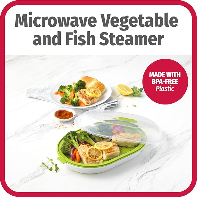 GoodCook Everyday Microwave Steamer – Vegetable & Fish Cooker,Microwave Cookware Preserves Vitamins & Nutrients,Quick Dinner-& Meals,Adjustable Steam Release Vent,(Pack of 12)