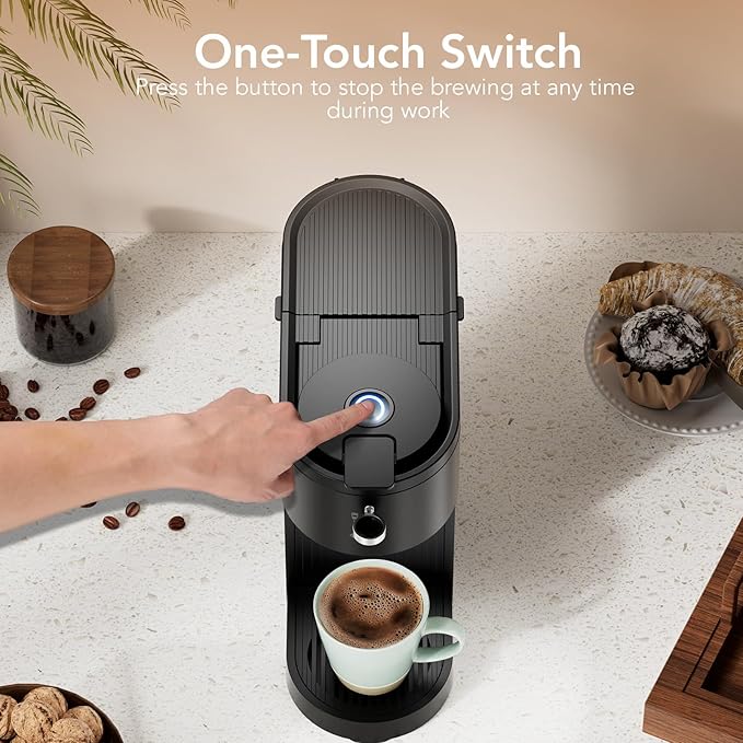 Single Serve Coffee Maker – Brew with Coffee Pods & Grounds, Compatible with Kcup Coffee Pods, Small Sizes Up to 6 8 10 12 14 Oz, 14 Oz Water Reservoir, Easy to Clean for Office Travel Home, Black