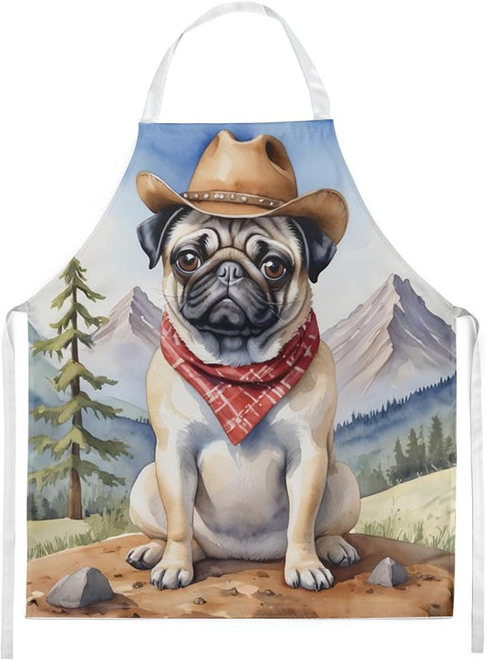 Caroline's Treasures Pug Cowboy Welcome Apron Cooking Kitchen Server Baking Crafts Gardening for Adult Women Men, Unisex, Large, Multicolor