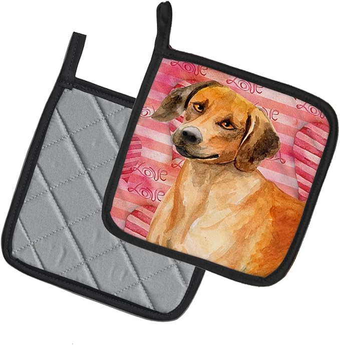 Caroline's Treasures BB9763PTHD Rhodesian Ridgeback Love Pair of Pot Holders, Red Kitchen Heat Resistant Pot Holders Sets Oven Hot Pads for Cooking Baking BBQ, 7 1/2 x 7 1/2
