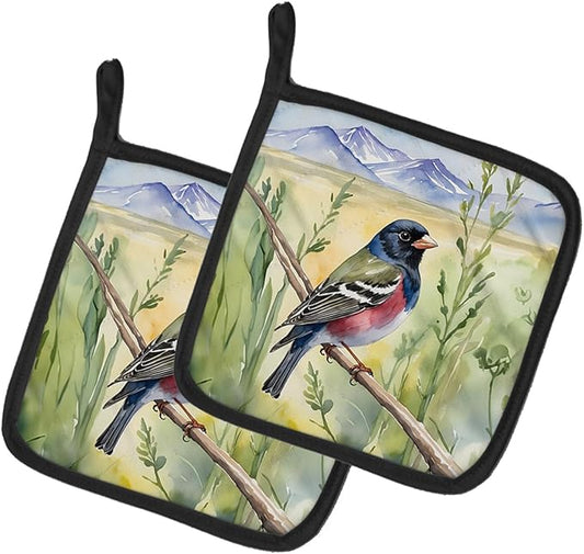 Caroline's Treasures Colorado Lark Bunting Pair of Pot Holders Kitchen Heat Resistant Pot Holders Sets Oven Hot Pads for Cooking Baking BBQ, 7 1/2 x 7 1/2