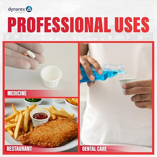Dynarex Paper Medicine Cups - 1 oz Disposable Souffle Cups for Pills & Meds - Small Paper Cups with Tightly Rolled Edges, Box Pleats - for Hospitals, Patient Care, Home Use - 250 per Box, 20 Boxes