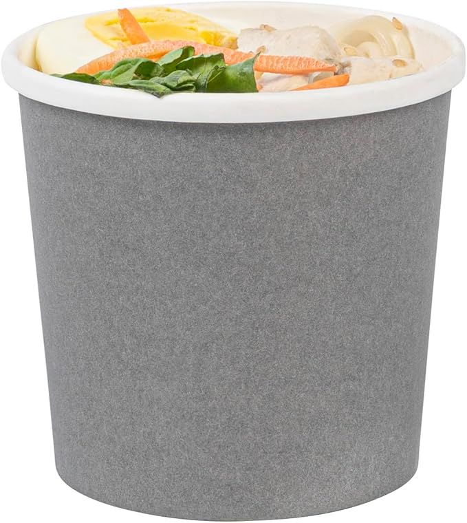 Restaurantware-Bio Tek 12 Ounce Disposable Soup Cups, 200 Microwavable Paper Soup Cups - Vented Lids Sold Separately, Hot And Cold Foods, Gray Paper To Go Containers, For Desserts Or Treats