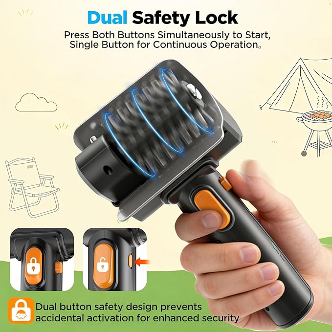 Electric Grill Brush with Dual Safety Lock - 2026 TikTok Ideal Gift for Men Dad Husband, Professional BBQ Cleaner with Submersible 304 SS Head, Splash-Proof Scrubber for Grill (Orange Button)