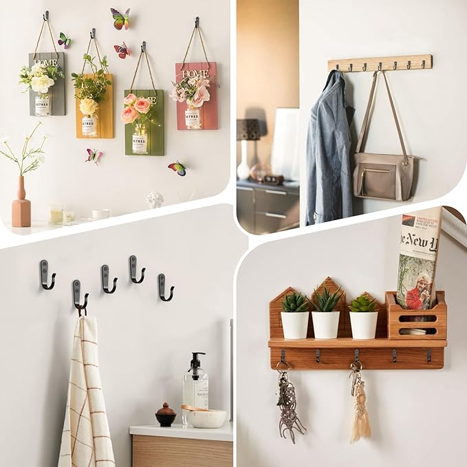 BREYDROK 15PCS Wall Hooks for Hanging - Heavy Duty Coat Hooks for Wall, Coats, Backpacks - Black Metal Hooks for Hanging Wall - Wall Mounted Clothes Hooks for Hats, Towels, Clothing