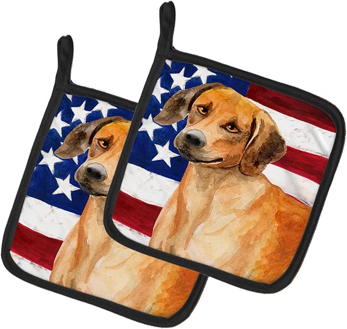 Caroline's Treasures BB9676PTHD Rhodesian Ridgeback Patriotic Pair of Pot Holders Kitchen Heat Resistant Pot Holders Sets Oven Hot Pads for Cooking Baking BBQ, 7 1/2 x 7 1/2