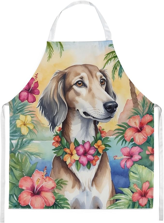 Caroline's Treasures Saluki Luau Apron Cooking Kitchen Server Baking Crafts Gardening for Adult Women Men, Unisex, Large, Multicolor