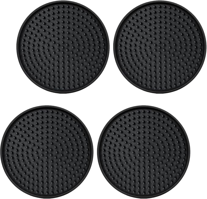 Silicone Coasters for Drinks, Non‑Slip Spill‑Proof Heat Resistant Coasters Set of 4, Reusable Washable Table Protection for Home Decor Kitchen Office, Bar(4Pack,Black)