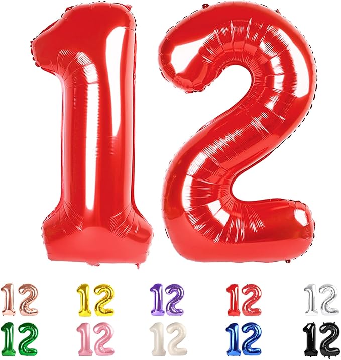 12 Balloons Number, Number 21 Balloons, 12th Red Birthday for Girl Boys, 40 In Big 21st for Engagement, Wedding, Celebration Party, Graduations, Photo Shoot