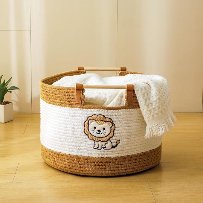 Large Blanket Basket Living Room 35L Baby Laundry Basket Toy Bin for Babies Toddlers Storage Baskets for Organizing Toys, Woven Cotton Rope Laundry Hamper for Nursery Storage Boy Gift Baskets Empty