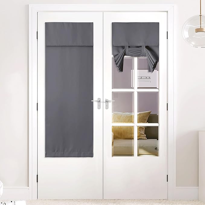 NICETOWN Front Door Curtains - Privacy Thermal Insulated Tricia Window Curtain Drapery Room Darkening Blinds for Patio French Door, Tie Up Shade for Kitchen W26 x L64 inch, 1 Panel, Grey
