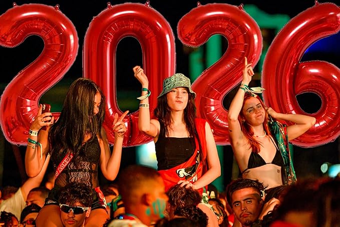 Huge Red 2026 New Year Balloons 40 Inch 2026 Red Mylar Foil Helium Number Balloons Christmas New Year Eve Graduation Party Decorations Supplies
