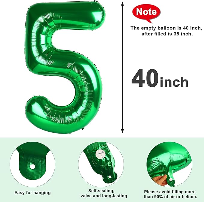 5 Balloon Number Dark Green Party Decorations for Girl Boys, 40 In Big Five Balloons for Engagement, Wedding, Celebration Party, Graduations, Photo Shoot