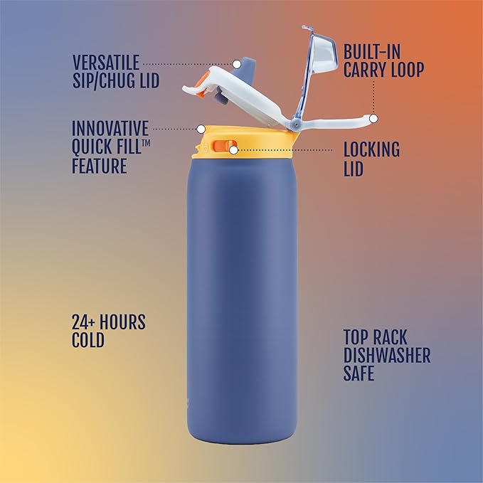 Ello Pop & Fill 18oz Stainless Steel Kids Water Bottle with Quick Fill Lid | Vacuum Insulated BPA Free Bottle with Leak Proof Straw and Chug Lid, Dishwasher Safe, Gift For Kids Teens, Lighthouse