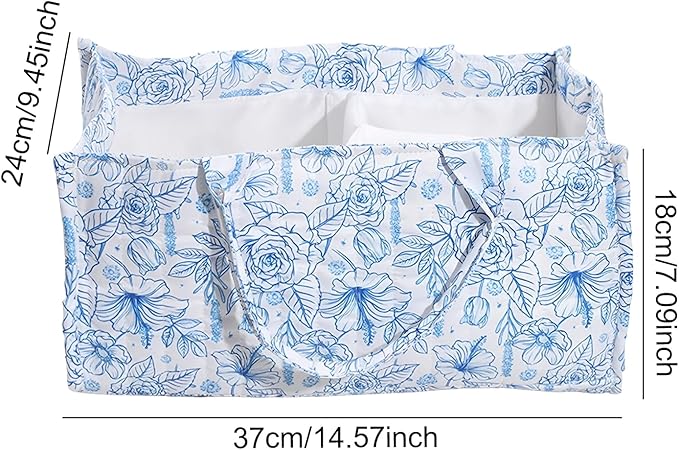 Quilted Fabric Storage Basket Floral Baby Diaper Caddy Quilted Basket Organizer for Newborn Nursery Bedroom Car Storage